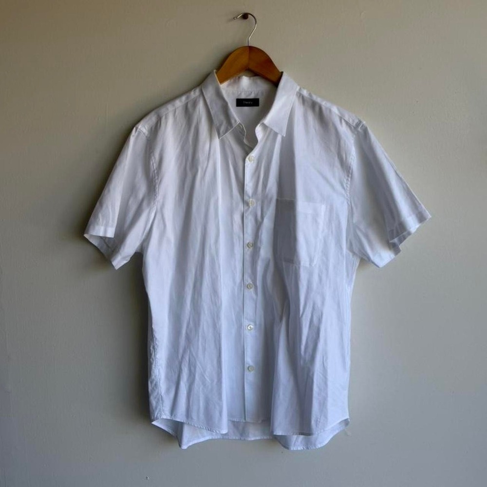 Theory white cotton short sleeve button up shirt